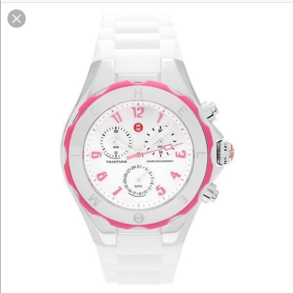 Michele Accessories - MICHELE White Pink Tahitian Rubber Strap Watch